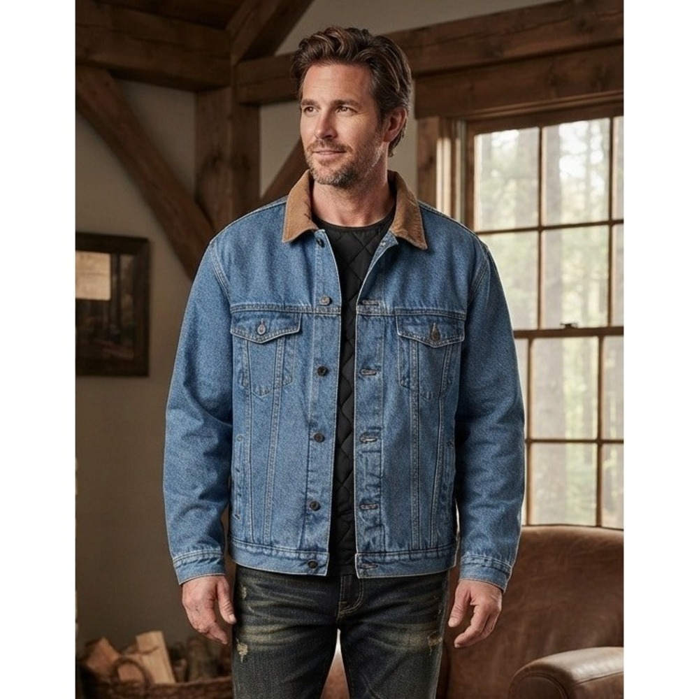 Guide Gear Denim Trucker Jacket Quilted Lined Men's 3XL Blue Corduroy Collar